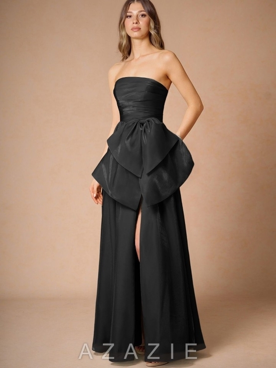 Azazie Dresses & Skirts - Azazie Strapless Black Peplum Gown with Front Slit